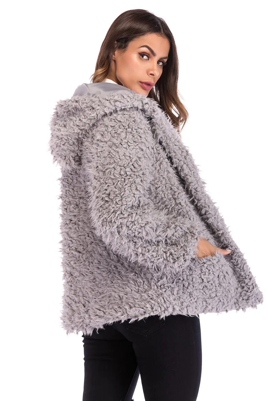 Casual Autumn Winter Teddy Coat Women Long Sleeve Pocket Loose Fluffy Jacket Warm Faux Fur Coat 2019 Short Hooded Overcoat  (17)