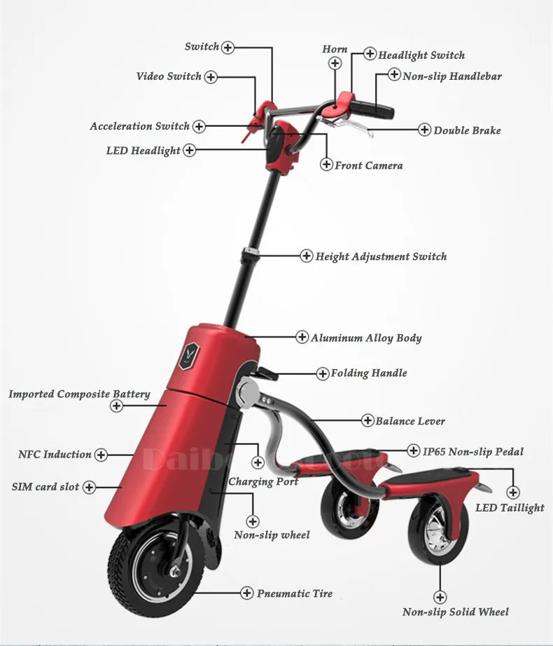 Daibot Electric Scooter Adults Three Wheel Electric Scooters Quick Charge 10 inch 36V 600W Electric Skateboard Scooter With APP  (30)