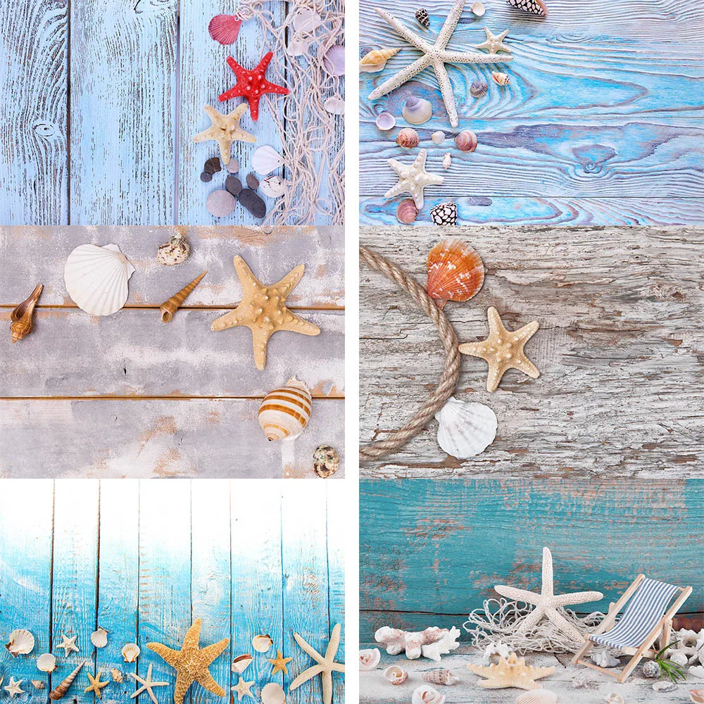 

Summer Wood Wall Starfish Photocall Mar Vinyl Cloth Photography Background for Studio Photo Props Newborn Photo Backdrops