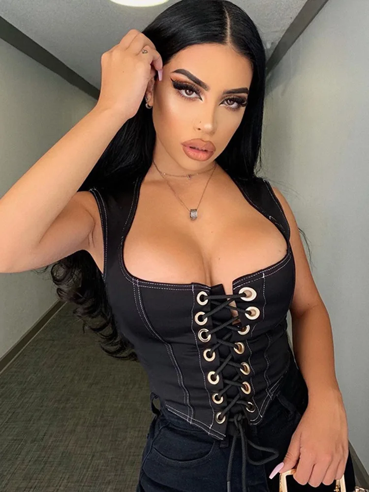 Высокие уличные кружевные джинсовые укороченные топы для женщин Camisole летние модные Базовые Футболки без рукавов тонкие топы на бретелях Mujer