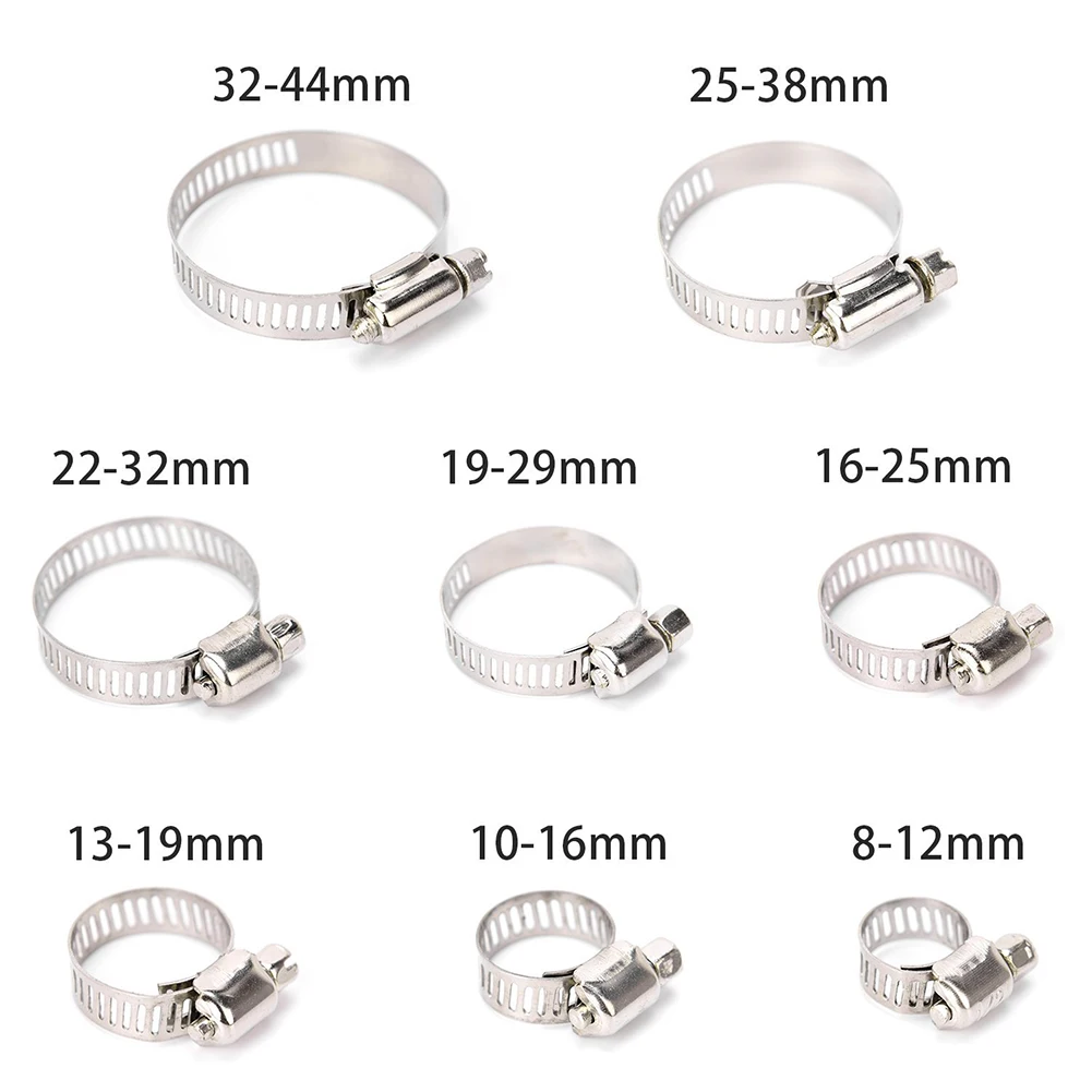

80Pcs Stainless Steel Pipe Clamp Worm Drive Clips Anti-oxidation Tube 8-44mm Fuel Line Single Ear Gear Fasteners Adjustable Hose