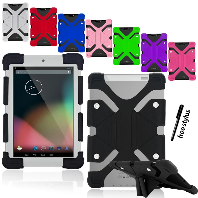 

Universal Soft Silicone Stand Cover Case for 10" Argos Bush / Alba Tablet Shockproof Four Corner Protection Case+Stylus