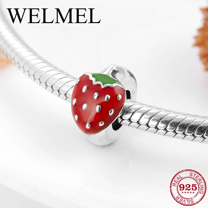 

2019 New Red Big strawberry Spacer Stopper Beads Fit Charms Pandora Original 925 Sterling Silver Bracelet women Jewelry Making