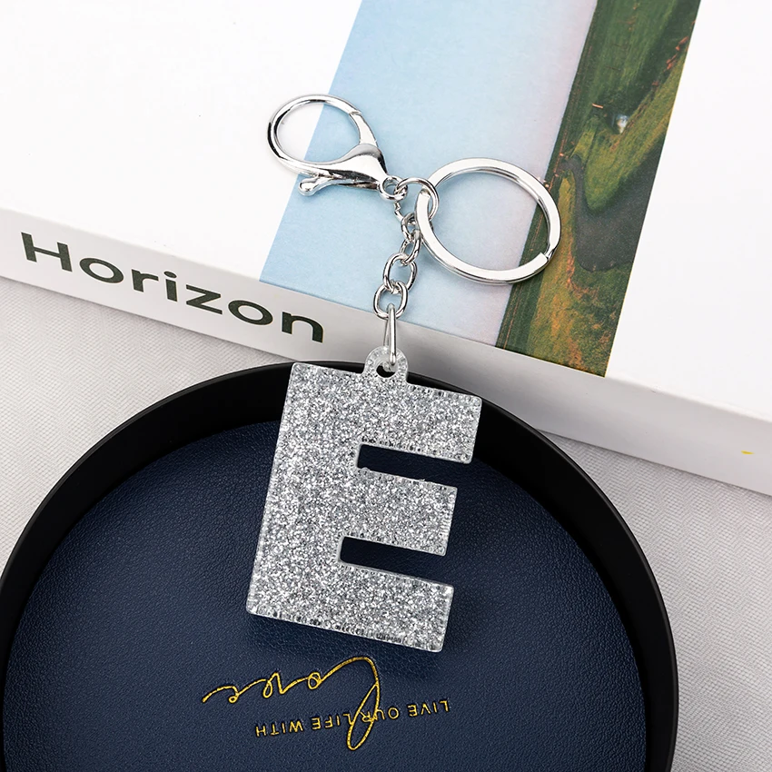 1PC Women Keychains  Handbag  Car Pendants 26 English Letter Keyring  Charms   Glitter Resin Word