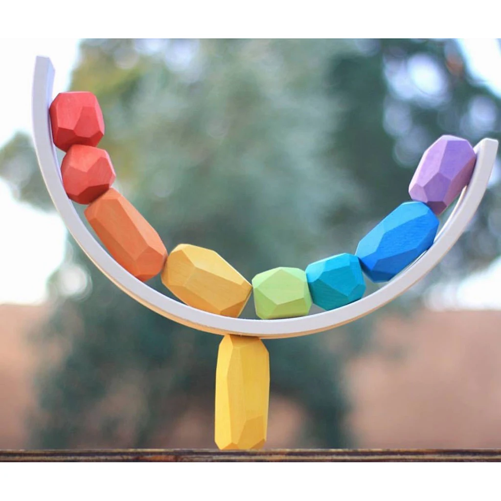5/10/16pcs Wooden Balancing Building Stacking Rock Block Fun Toys Decoration