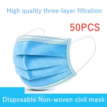 

50Pcs Disposable Face Mouth Masks 3 Layer Filter Nonwoven Dustproof Facial Masks Comfortable and breathable Mask Fast shipping