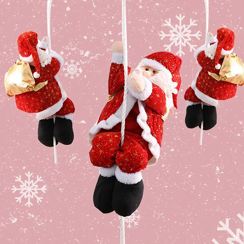 

22-66cm Rope Climbing Santa Claus For Christmas Tree Indoor Outdoor Wall Window Hanging Pendant Ornament Decor