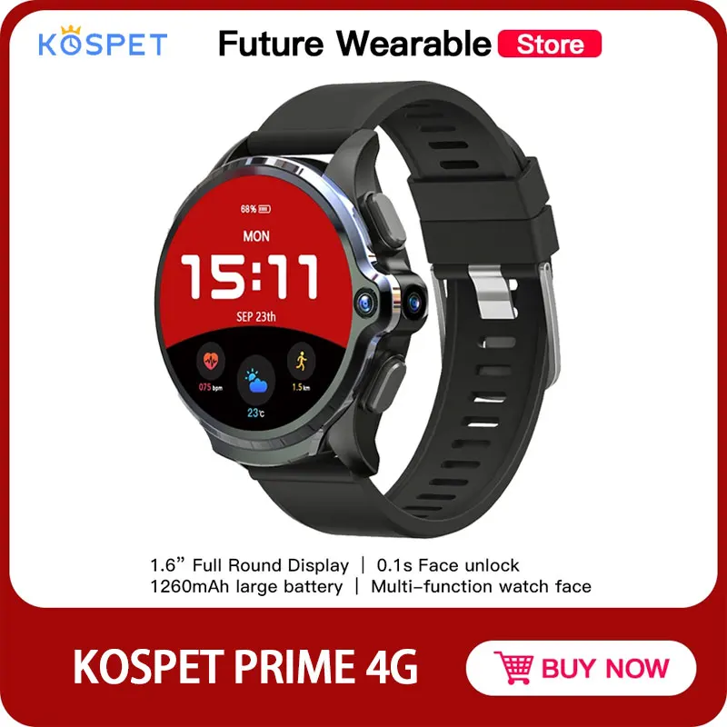 KOSPET PRIME Смарт часы телефон с 1 6 дюймов Дисплей Face ID 1260 мА/ч два Камера керамический