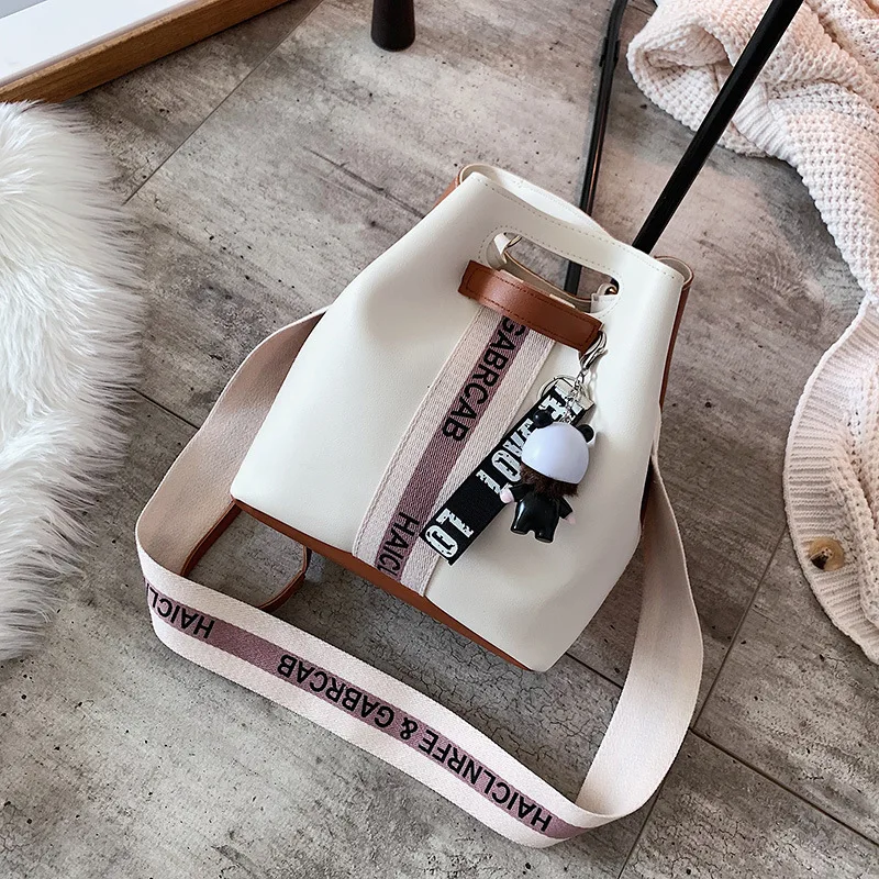 

Bag Women's 2019 Autumn And Winter New Style Korean-style Contrast Color Wide-Strap Shoulder Bag Ulzzang Bucket Bag Shoulder Bag