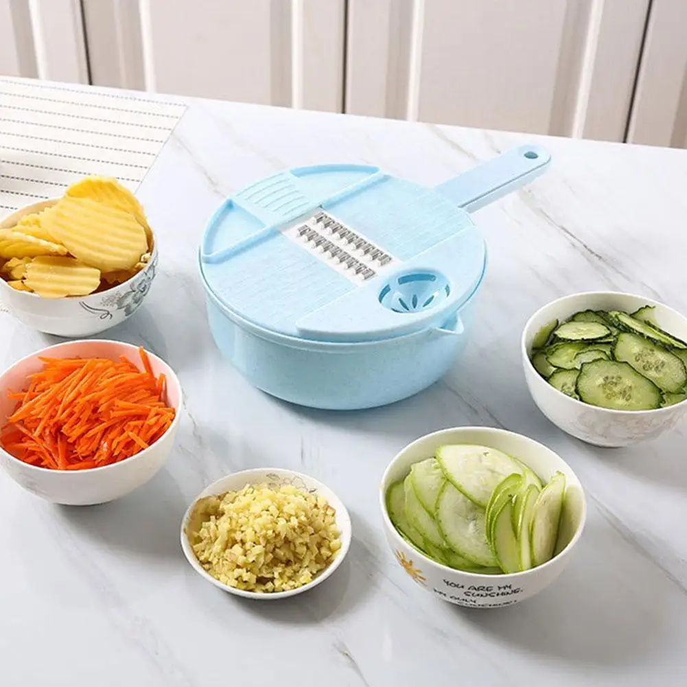 

9 IN 1 Multi-function EASY FOOD CHOPPER Blender 4 Blades Chopper Onion Carrot Slice Cutter Potato Mandoline Vegetable Grate J2I0