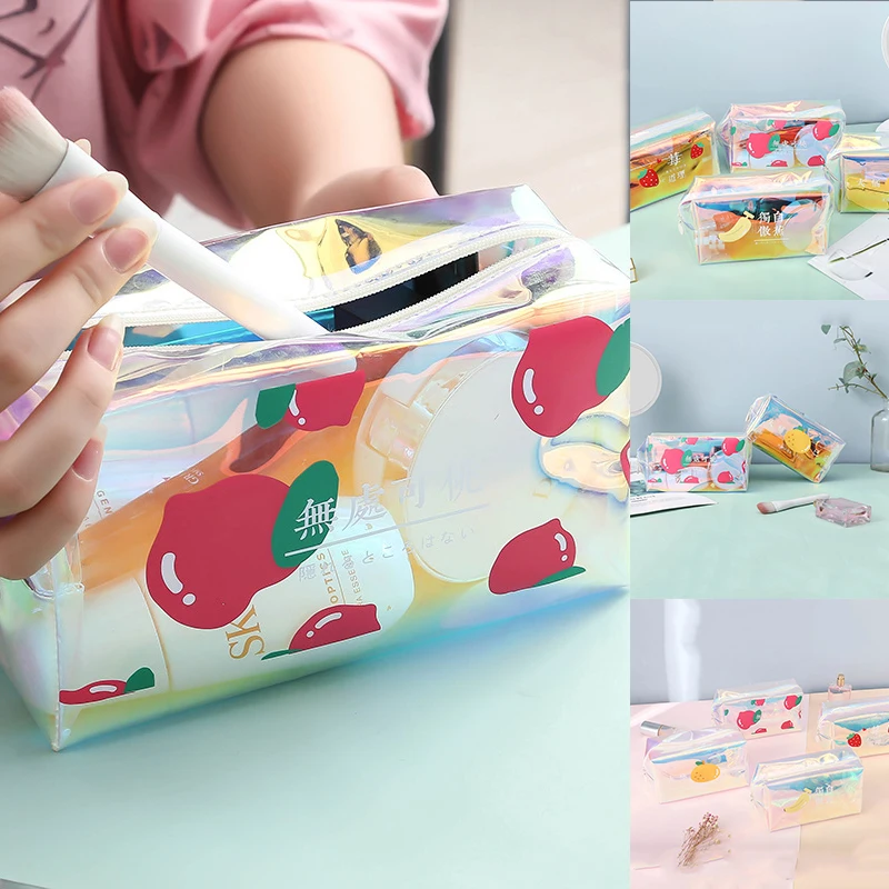 Cute Travel Laser Transparent Cosmetic Bag Organizer Purse Make Up Bag Toiletry Kit Female Makeup Handbag Pouch Case For Women