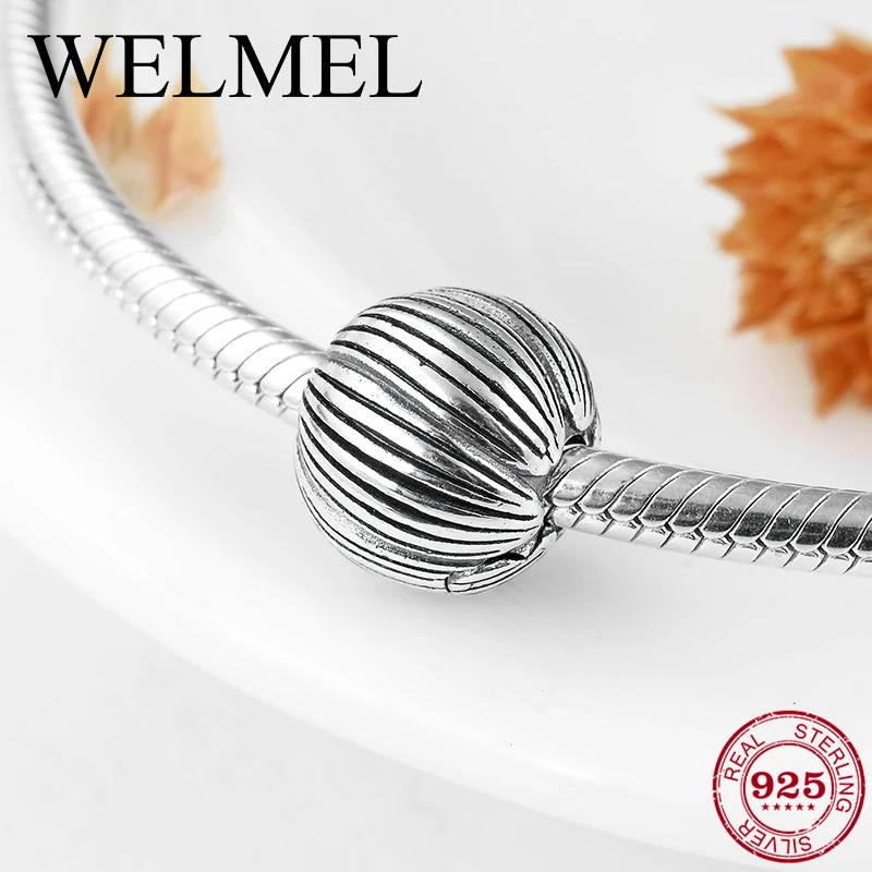 

2018 New 925 Sterling Silver round Pumpkin shape clips Lock beads Fit Original Pandora Charm Bracelet Jewelry making