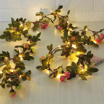 

2m 20LED Artificial Flower Twine Leaf Rattan Light String Battery Powered for Rustic Wedding Holiday Party Event Decor