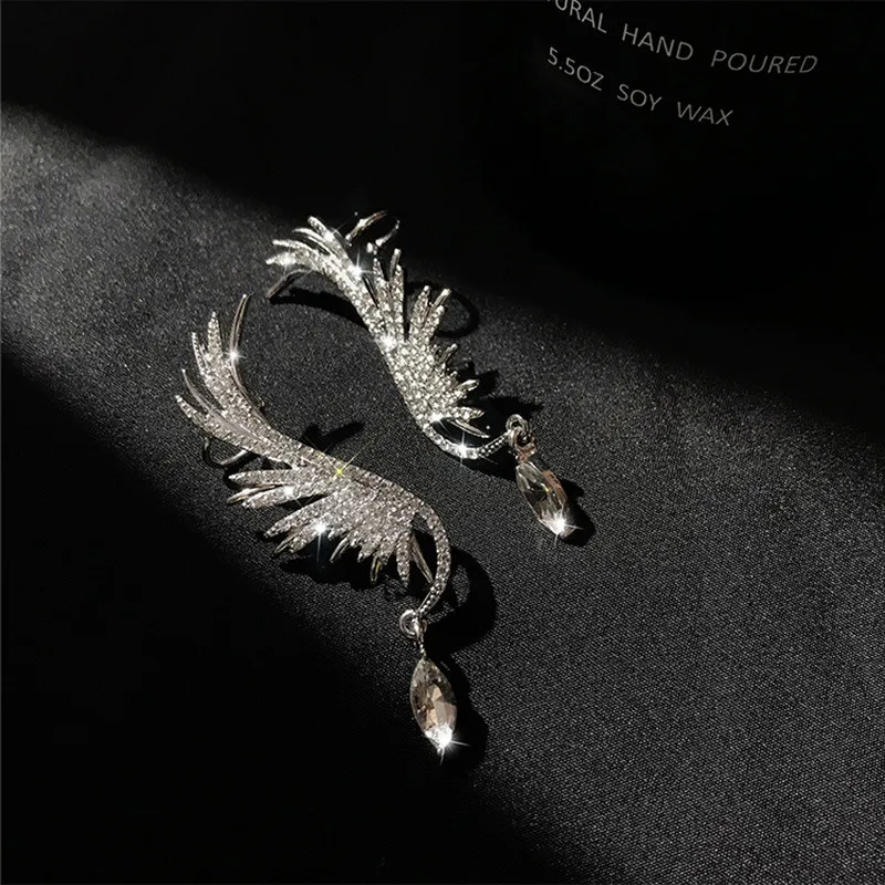 FYUAN Мода Полный Стразы Крыло клип серьги в виде капель для Для женщин Bijoux(украшения своими руками) блестящих в форме капли воды с украшением в виде кристаллов Длинные Висячие серьги, ювелирные изделия в качестве подарка