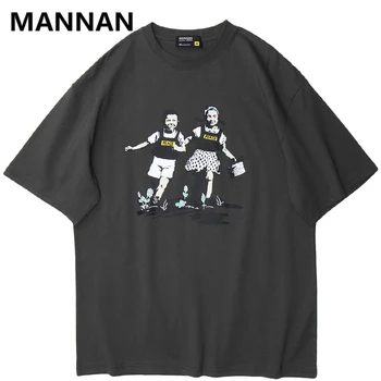 

MANNAN 2020 Hip hop Tees cotton mens Women clothing Easy Loose Short Sleeve Graphics Print T-Shirt Fashion tee Black blue shirt