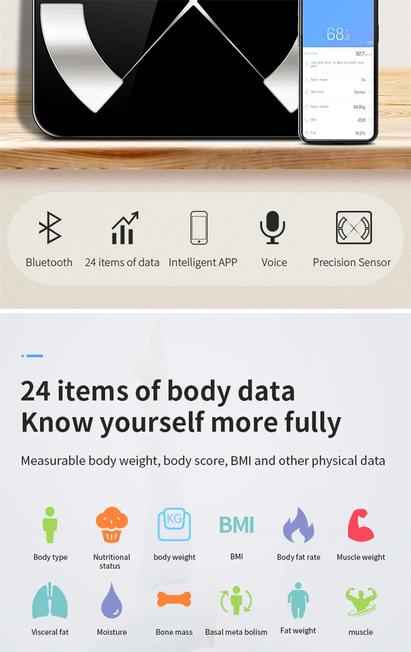 Напольные весы напольные, электронные, светодиодный, цифровые весы для ванной, Bluetooth-приложение для Android или IOS