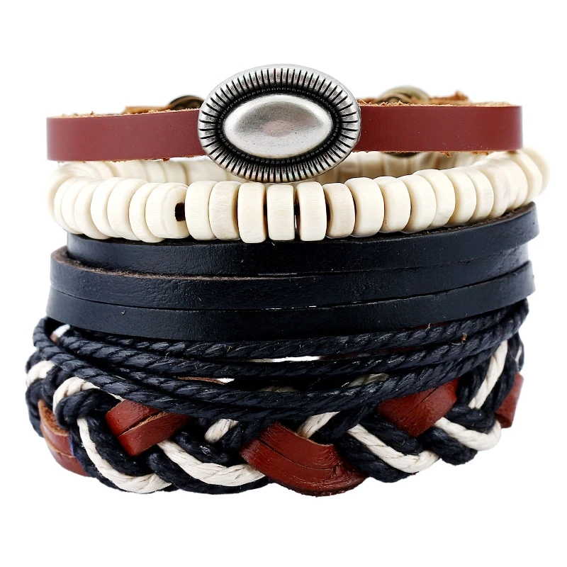 

4pcs/set 2019 Western Style Simple Retro Diy Woven Leather Bracelet Punk Men's Twine Charm Bracelets for Women Fashion Jewelry