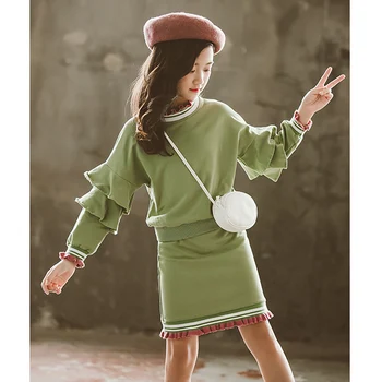 

Girls Clothes 2020 Autumn Spring Ruffled Long Sleeves Sweatshirt with Skirt Kids Clothes Teen Children Clothing Sets 4-14 Years