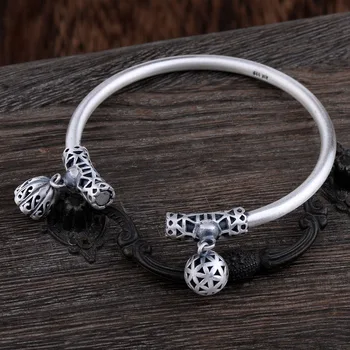 

MYTHIC AGE Real 999 Fine Silver Vintage Ethnic Chinoiserie Lotus Ball Charm Bangle Bracelet for Women Jewelry Gift Girl