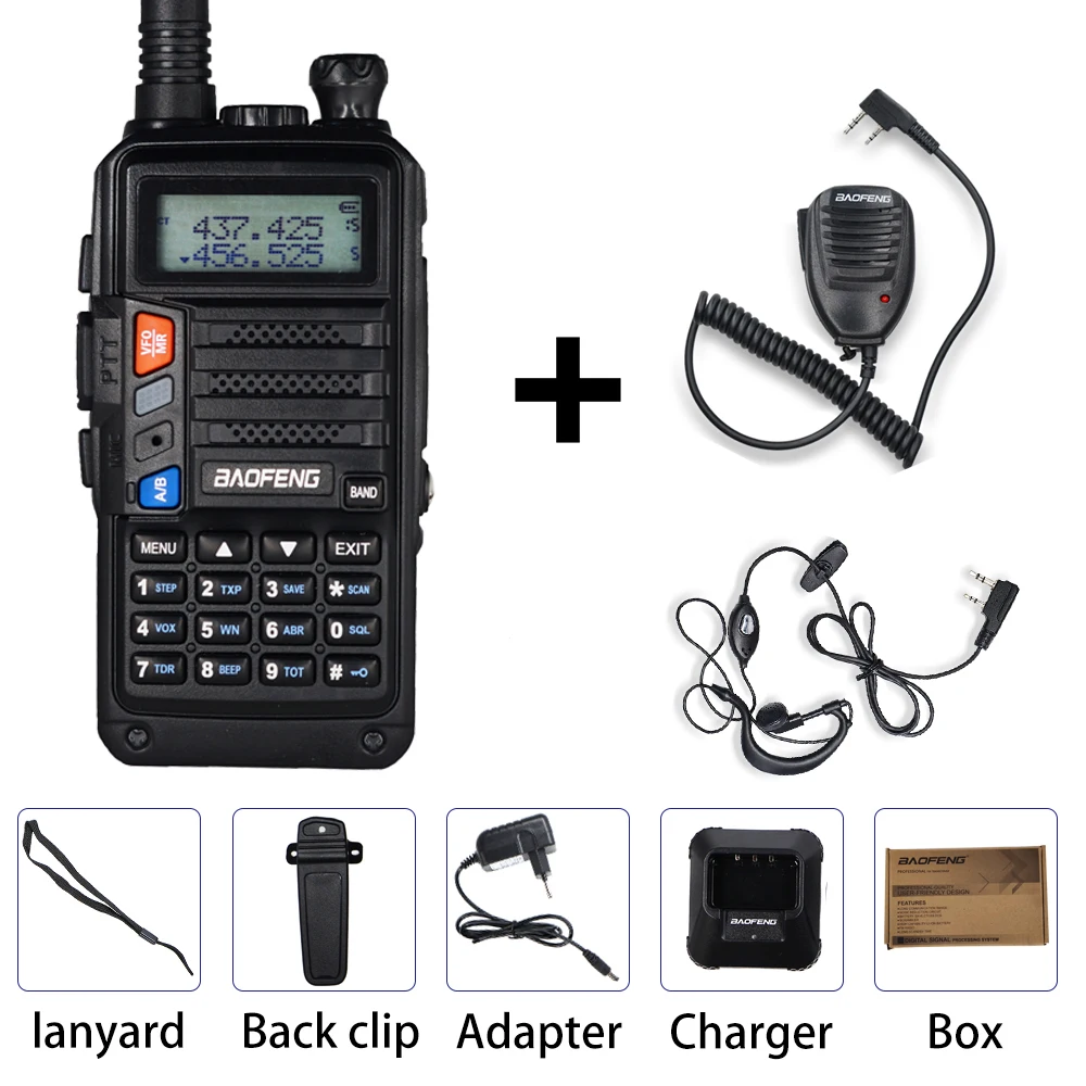 Black Add mic BaoFeng UV-5R Pro мощная портативная рация 8 Вт Двухдиапазонная CB радио HF FM трансивер UV 5R портативная двухсторонняя рация обновление UV5R - Цвет: Black Add mic