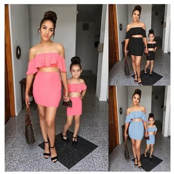 

Mother and Daughter Clothes Family Matching Outfit Mother Daughter T-shirt+ Shirt 2PCS Clothing Set Summer Famliy Matching Sets