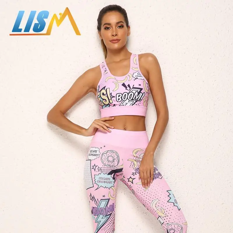 Женские спортивные костюмы для бега с принтом из мультфильма LISM спортивная