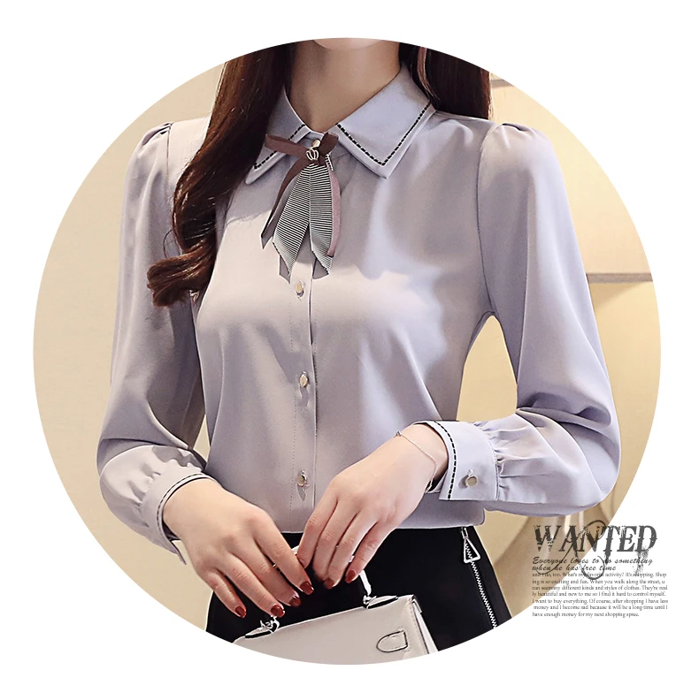 Autumn Korean Fashion Chiffon Women Shirts Bow Long Sleeve White Womens Tops and Blouses Plus Size XXL Blusas Femininas Elegante