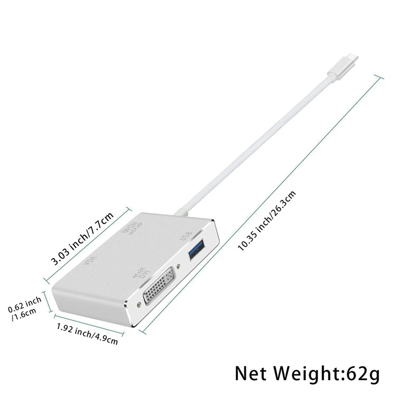 4 в 1 Usb 3,1 type C-Hdmi, Vga, Dvi, Usb 3,0 выход Usb C Удлинительный концентратор 4K 1080P 3D видео конвертер для Macbook Chromebook ноутбуков
