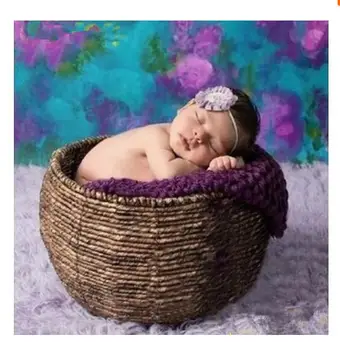

SHENGYONGBAO Newborn photography props hand-woven baby photography basket studio props Natural round basket #001