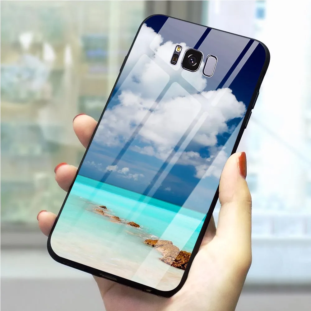 

Clear Sea Sky Sandy Beach Phone Case for Samsung Galaxy A20 A30 A70 A60 M40 A50 A40 A10 S7 Edge S8 S9 Plus S10 Cover Glass
