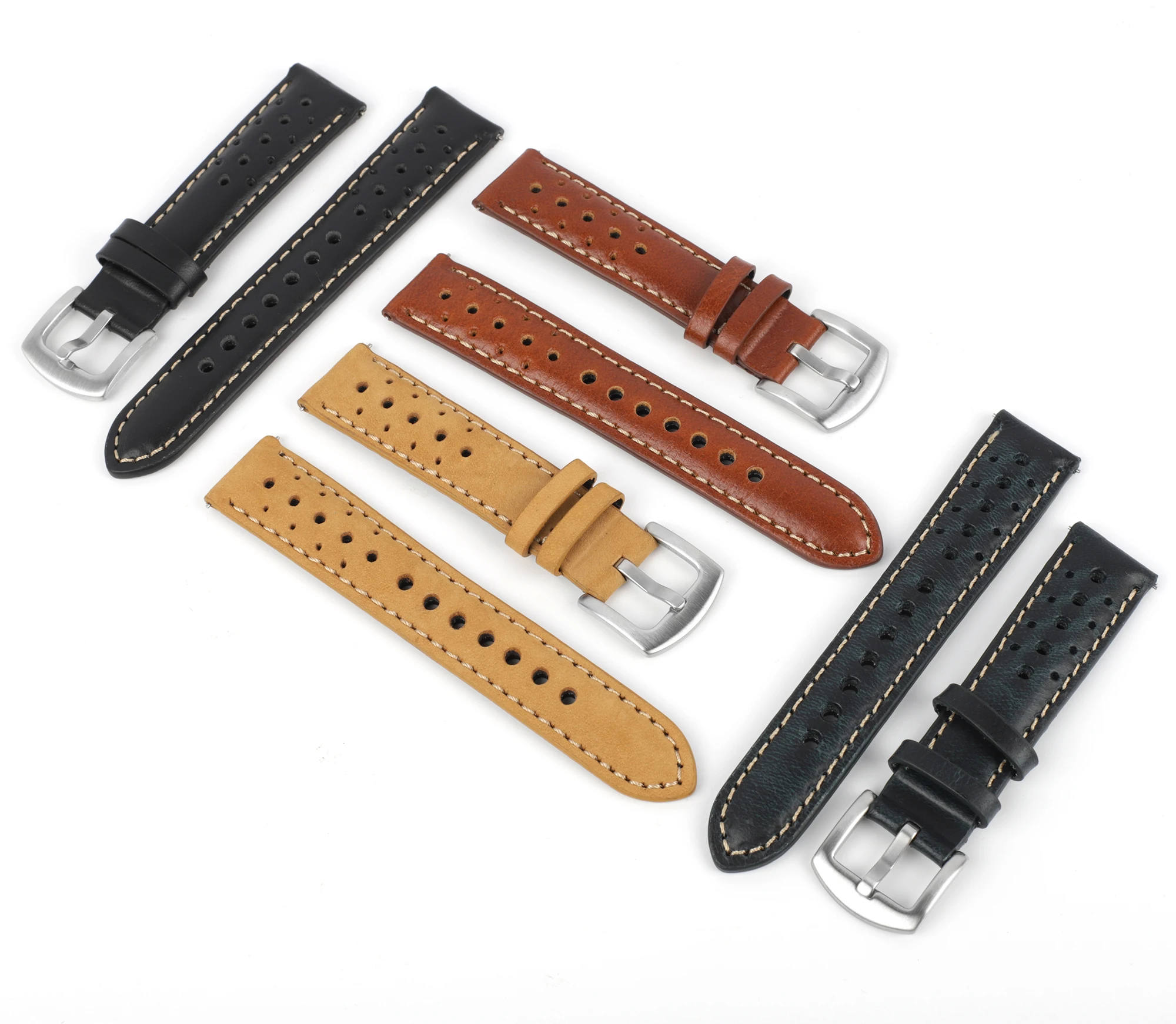 Premium Retro Handmade Leather Watch Strap - Khaki Brown Porous Wristband Belt