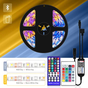 

5M 10M RGB RGBW RGBWW LED Strip Light Bluetooth APP 24Key 40Key Remote Controller Set Flexible RGB Led Ribbon Tape DC12V Adapter