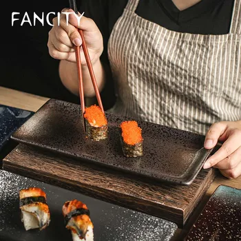 

FANCITY Japanese ceramic sushi plate sashimi plate restaurant creative rectangular plate snack plate breakfast plate dessert pla