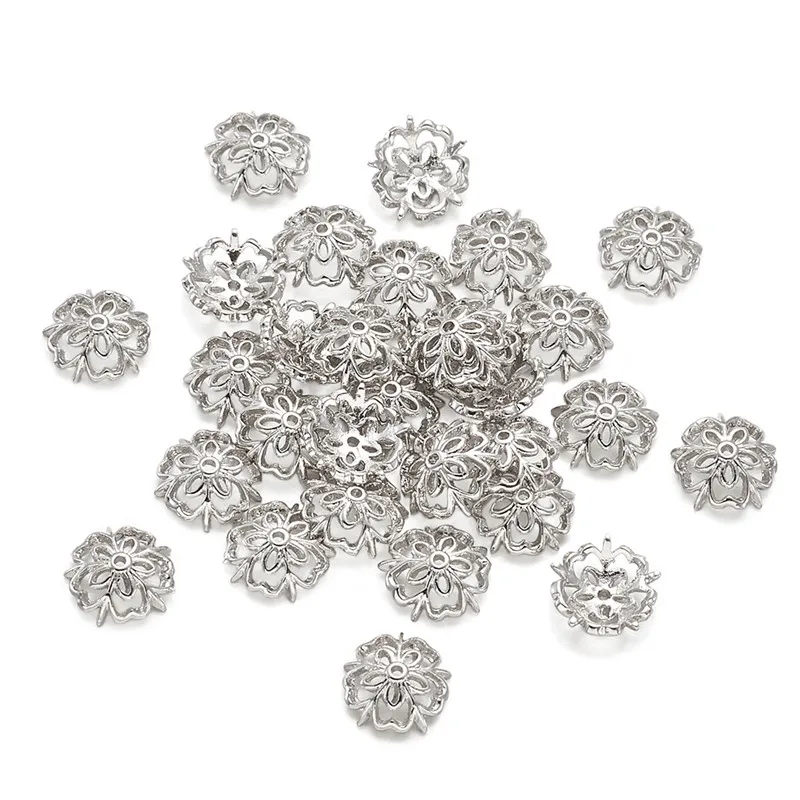 

30pcs 10x3mm 5-Petal Flower Brass Bead Caps End Caps Platinum for Jewelry Making DIY Bracelet Necklace Accessories Findings