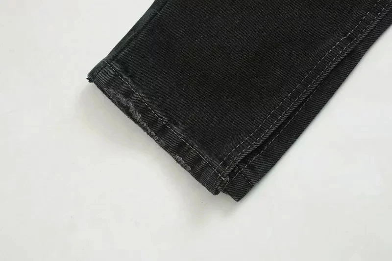 Withered england simple high street Fork opening straight black woman regular high waist jeans boyfriend jeans for women