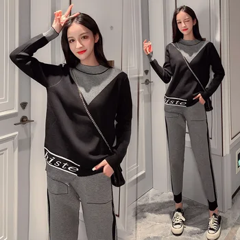 

Autumn Knitwear Set Women's 2019 Spring and Autumn New Fashion Casual Ocean Sweater Pants Two-piece Sports Set