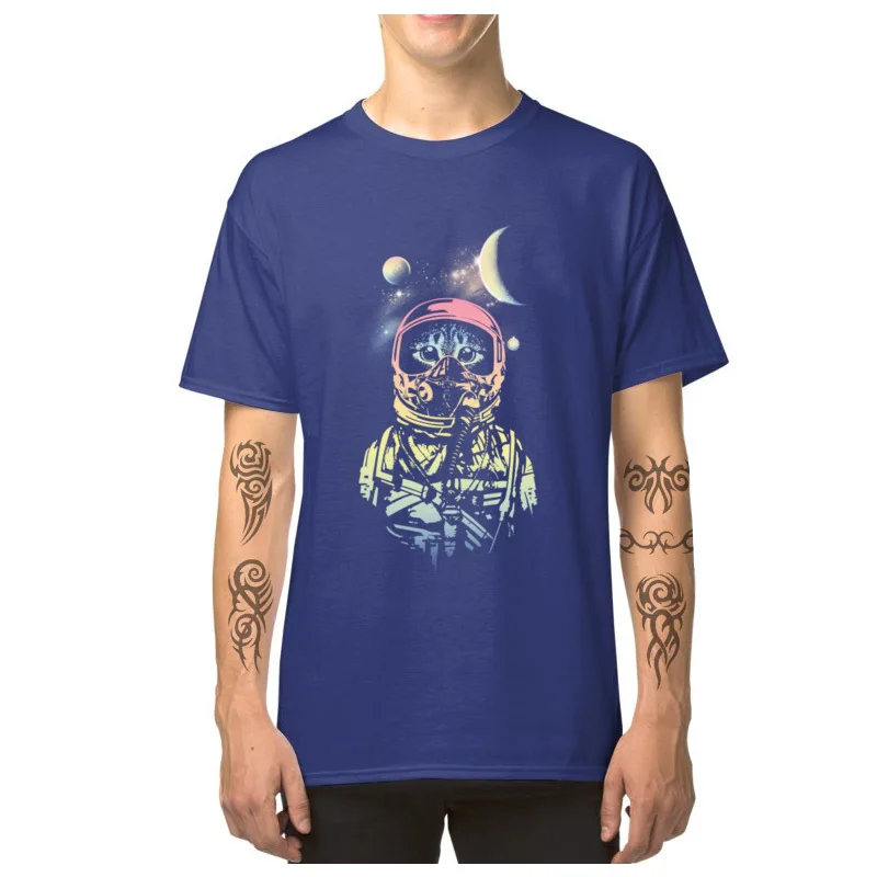 Retro Mens Tops & Tees Catstronaut_355 3D Printed T Shirt All Cotton Short Sleeve Printed Tops Shirt O-Neck Drop Shipping Catstronaut_355 blue