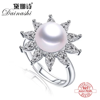 

2020 New Shiny Zircon Ring For Women Adjustable 100% Natural Freshwater Pearl Ring 925 Sterling Silver Fashion Fine Jewelry Gift