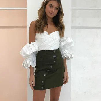 

2020 Spring Summer Women Off The Shoulder Puff Sleeve Blouse Lace Top