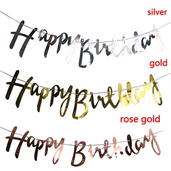 

Gold Silver Letters Happy Birthday Bunting Banner Just Married Hanging Garland Wedding Party Decor Kids Birthday Favor Banner