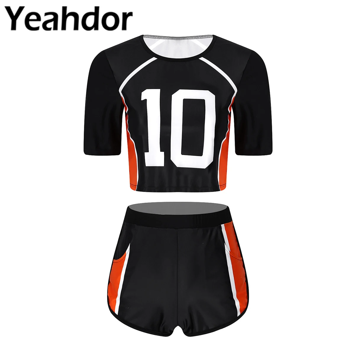 

2Pcs Women Football Basketball Sport Outfit Sportswear Round Neck Short Sleeves Number Print T-shirt and Shorts Set for Running