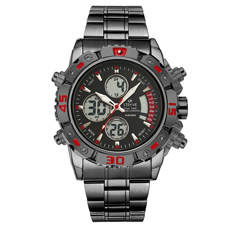 

Stryve Mens Watches Top Brand Fashion Watch Men Full Stainless Steel Military Dual Time Waterproof Men Sport Digital Male Reloj
