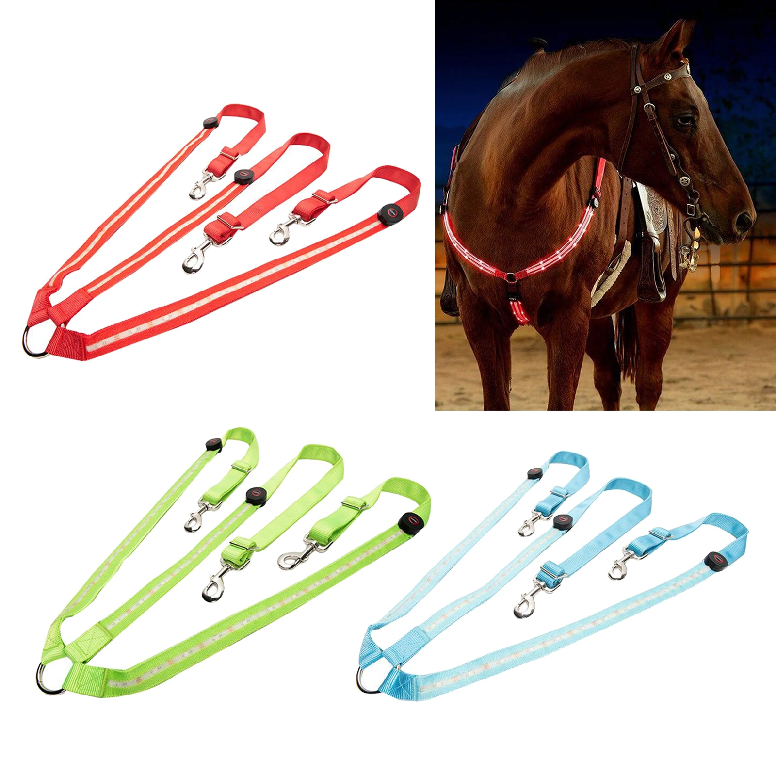 LED Light Horse Breastplate Collar Adjustable Visibility Tack Equestrian Safety Gear for Night Horse Back Riding Horse Show