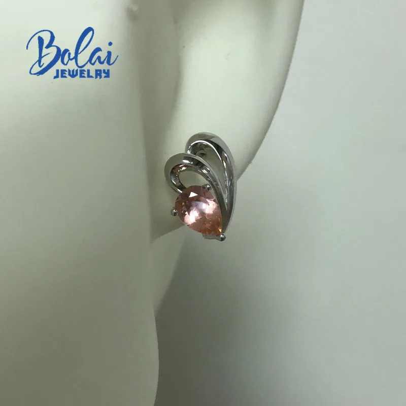 Bolaijewelry, созданный драгоценный камень Груша 5*7 мм морганит нано застежка серьги 925 стерлингового серебра ювелирные украшения для женщин