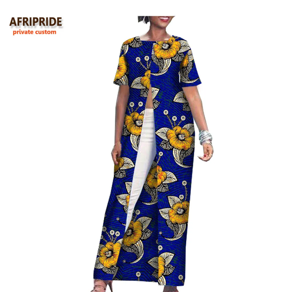 Пальто с принтом в африканском стиле для женщин, AFRIPRIDE, короткий рукав, длина по щиколотку, спереди, открытое длинное хлопковое пальто для женщин, повседневный стиль, A722411 - Цвет: 537J