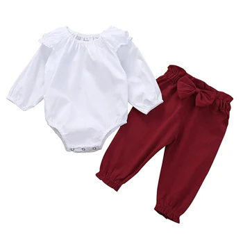 

Baby Girl Clothes Long Flare Sleeve Solid Print Romper Tops Trousers Outfits Clothes