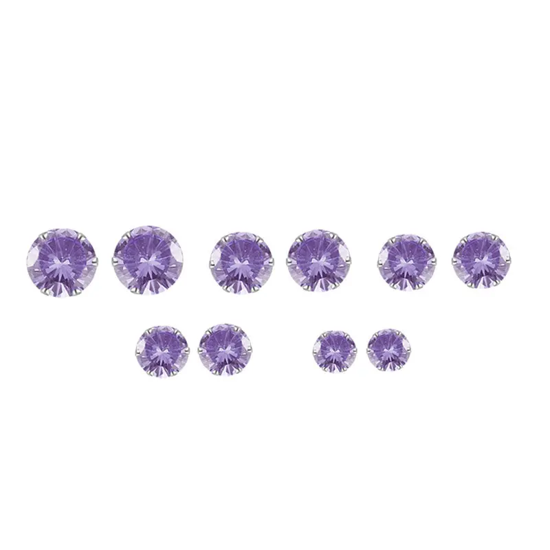5 пар, Серебряный Круглый Комплект сережек для женщин, CZ AAA циркон, пирсинг для ушей, комплект серег, ювелирные изделия из хирургической стали, 2 мм-8 мм, подарок - Окраска металла: purple