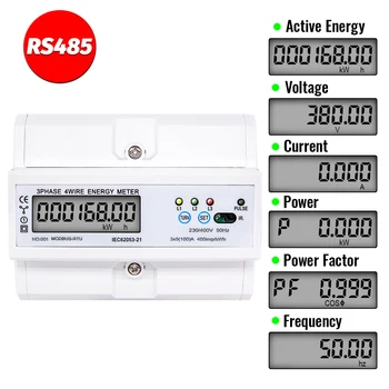 

RS485 5(100)A 220/380V 3 Phase 4 Wire DIN Rail Energy Meter Digital Power Factor Monitor with Voltage Current Frequency Display