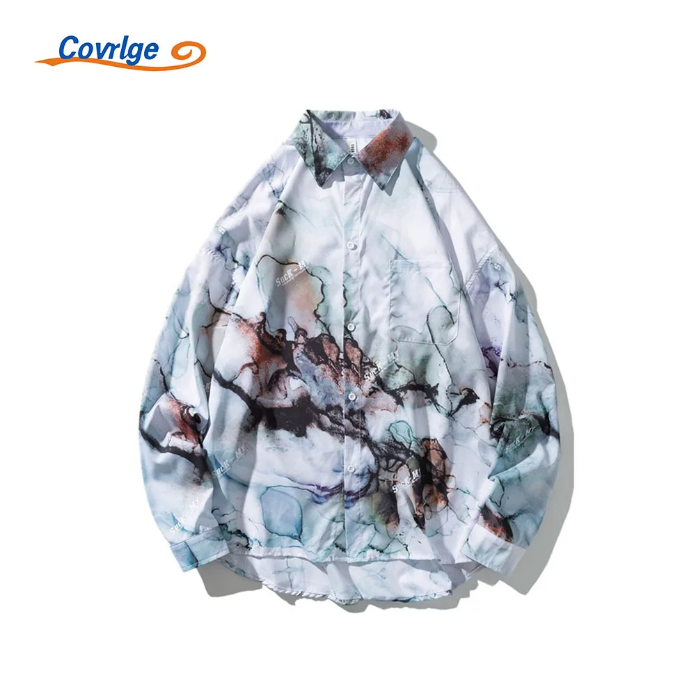 

Рубашка Covrlge мужская с принтом масляной живописи, свободные плечи, Повседневная модная рубашка с длинным рукавом, одежда MCL313