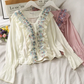 

ruffles flare sleeved loose women shirts 2020 summer new solid lady elegant pulls outwear tops